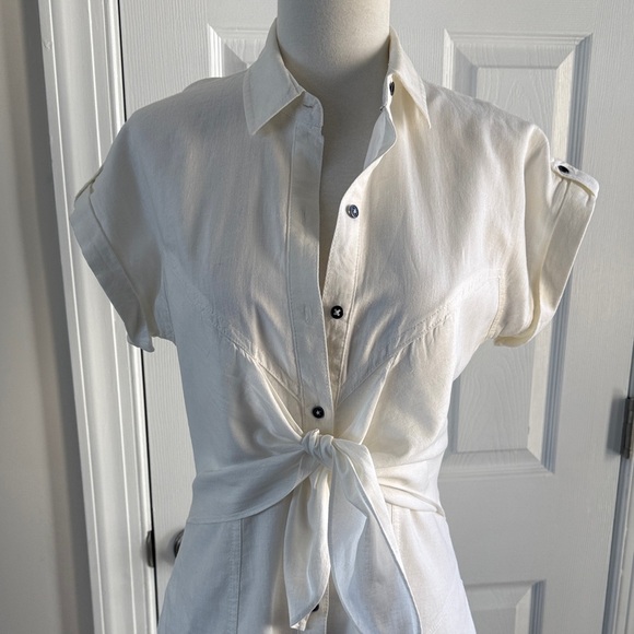 Maeve Tie-Front Midi Dress Linen Luxury Preppy Cowgirl Twee Coastal Resort 4 New - Picture 6 of 11